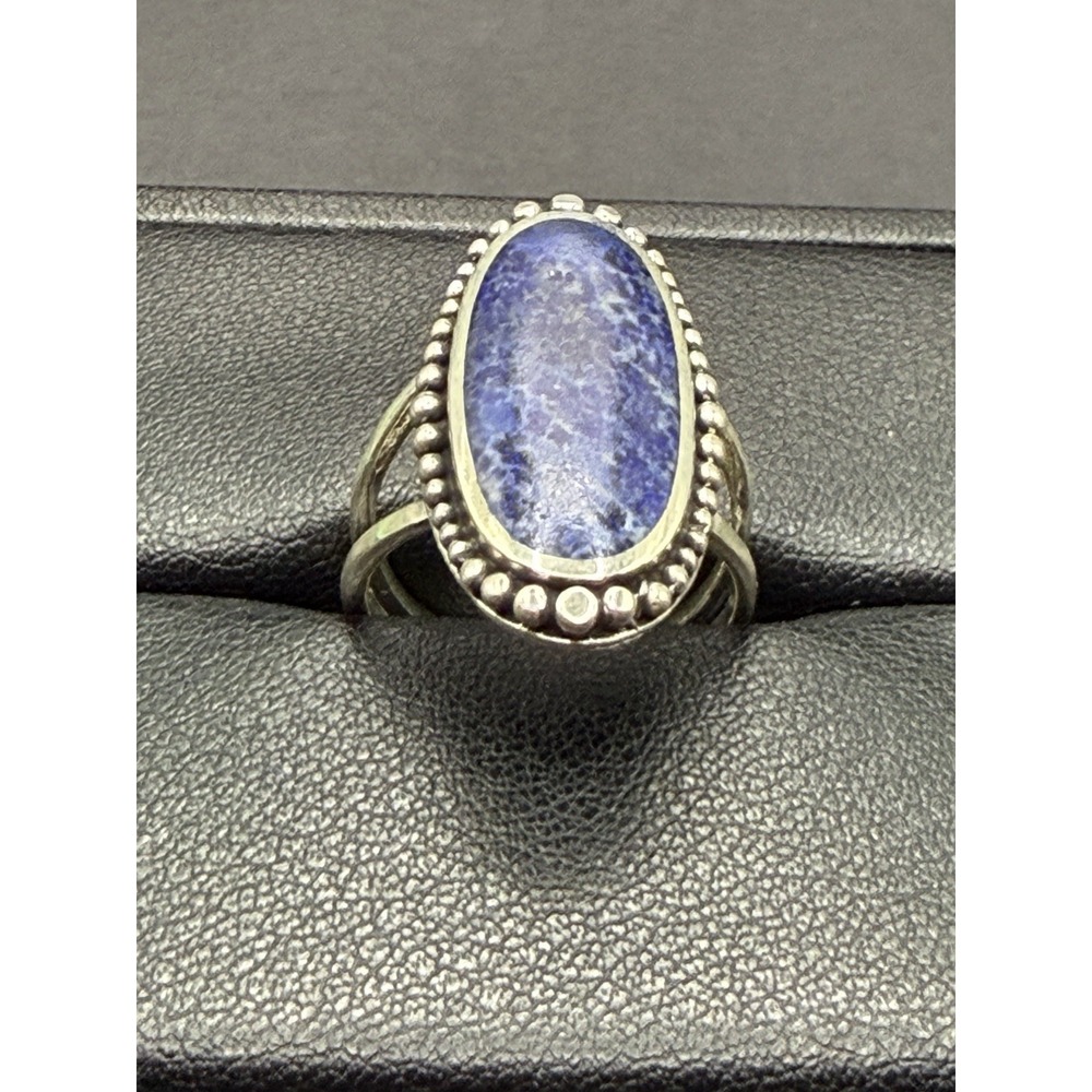 New Condition Sterling Silver Oval Oblong Lapis Ring Size 7 J23